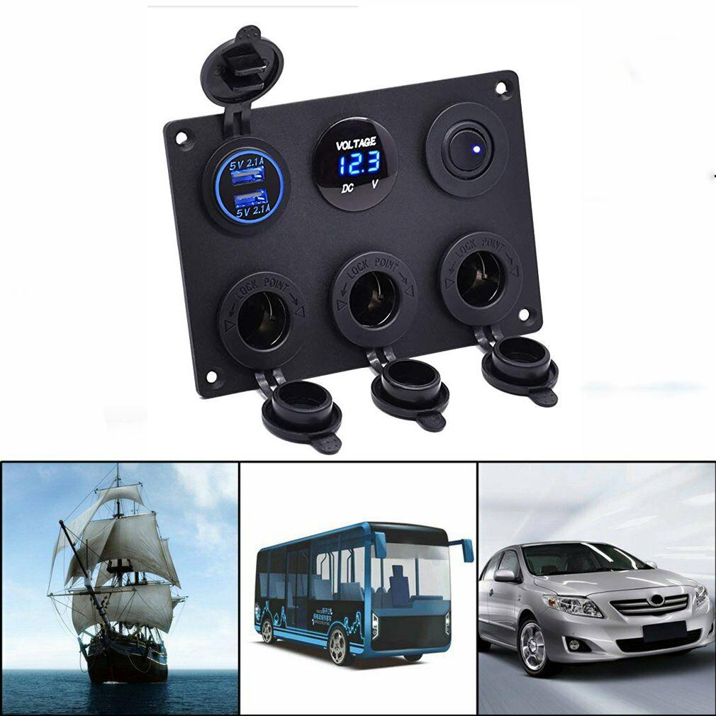 Red/Blue/Green Control Panel Switch Multi-function Car Boat Marine W/ Dual USB Charger Rocker 12-24V For Car Boat Rv