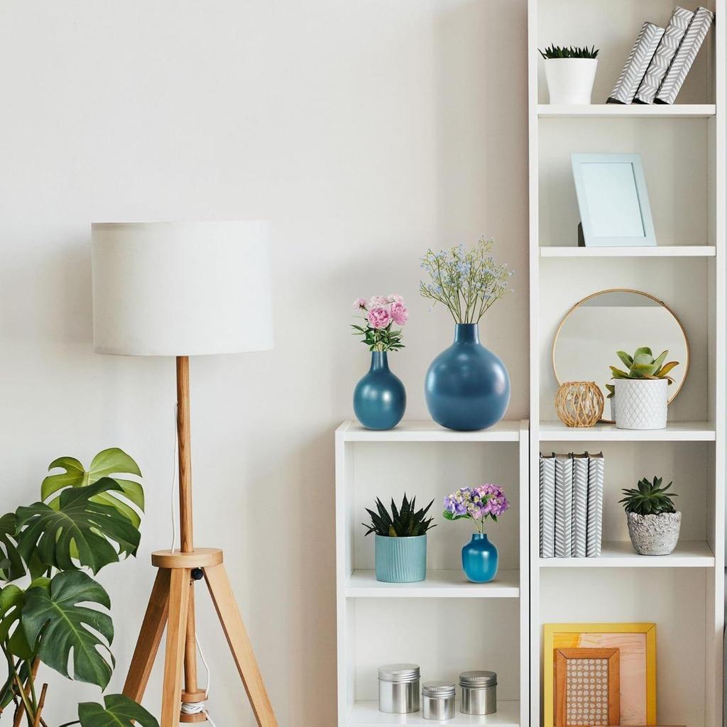 Metal Flower Vase For Home Dcor Living Room Office| Table Decorative Festivals Birthday Opal Blue