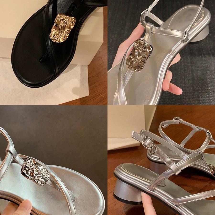 Grape Women, Holiday Wind Fine Belt, Toe Metal Buckle, Thick Heel Sandals Women's 2025 New Summer