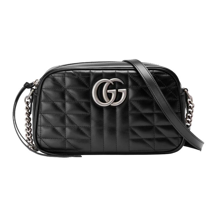Gucci GG Marmont Series Logo Striped Chevron Quilted Leather Camera Bag Women Shoulder Bag Black 447632-UM8BN-1000
