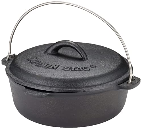 Captain Stag (CAPTAIN STAG) UG-3045 Cast Iron Dutch Oven, 20cm, No Seasoning Required, Perfect for Camping and Barbecuing