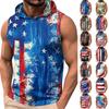 T-shirt con cappuccio senza maniche da uomo, patchwork, stampa a quadri e righe, pullover leggero, canotta muscolare casual per palestra, allenamento, corsa