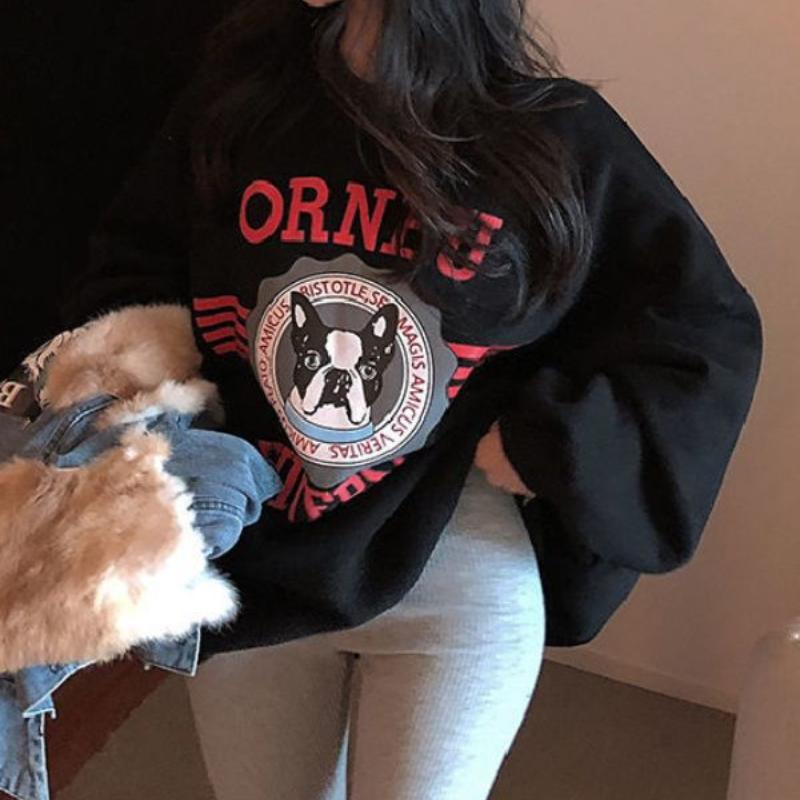 Korean Style Women Long sleeved Thickened Hoodies Autumn Winter New Ladies Loose Pullover Student Letter Print Plush Hooded Top
