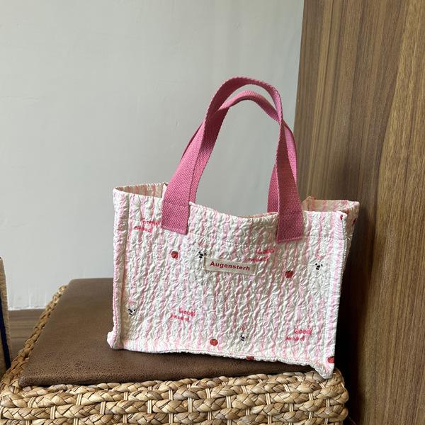 Trendy Striped Cartoon Foaming Cat Handbag - 2024 Spring/Summer College Style Lunch Bag