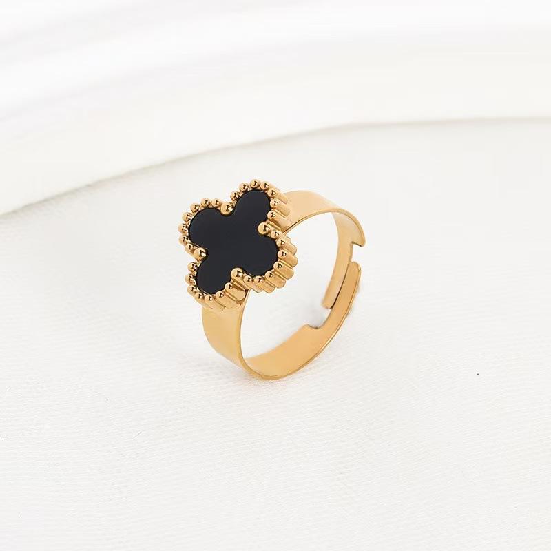 New Four-leaf Clover Titanium Steel Ring Women Adjustable Finger Ring Niche Not Lose Color Ring Women