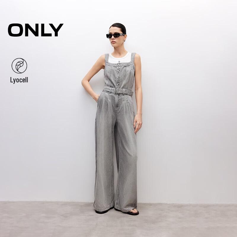 

ONLY 2025 Summer Women s Distressed Washed Wide-Leg Denim Overalls M