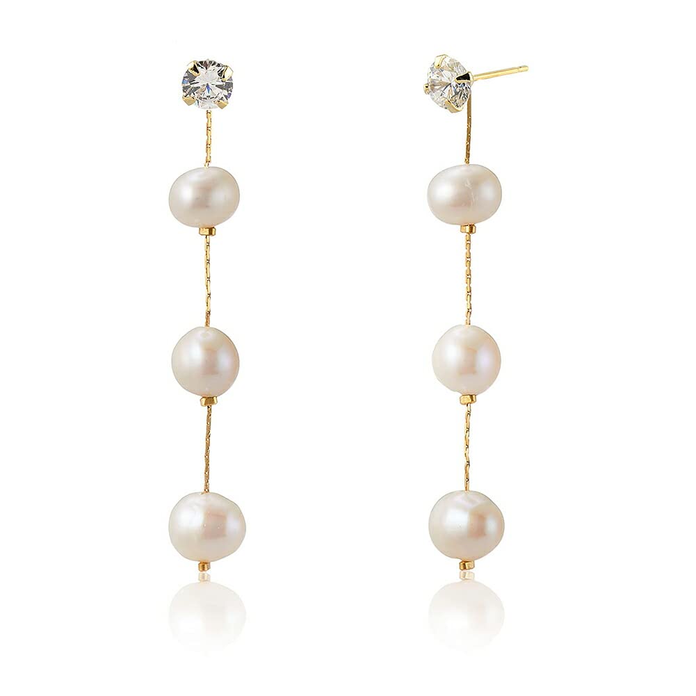 

Shop Japanese Baroque Pearl Freshwater Pearl CZ Diamond Station Stud Earrings for 5mm 3 Pieces [Jewelry M] Women, Hypoallergenic, Gold, CZ, 6mm, золотий