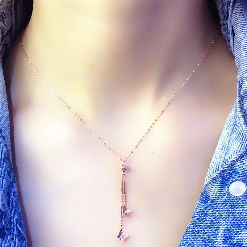 Purple Gold Plated Rose Gold Sweet Butterfly Tassel Necklace Colored Gold Transfer Bead Collarbone Chain