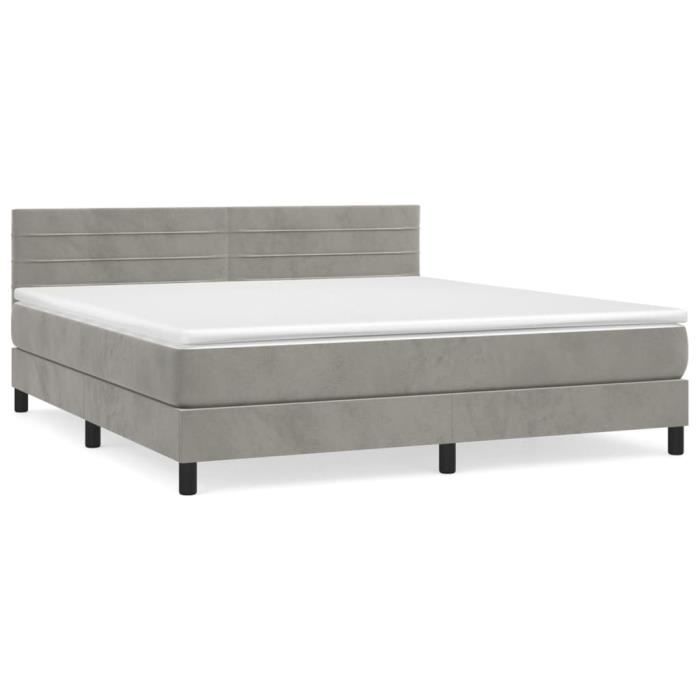 3141377 vidaXL Lit à sommier tapissier et matelas Gris clair 180x200cm Velours