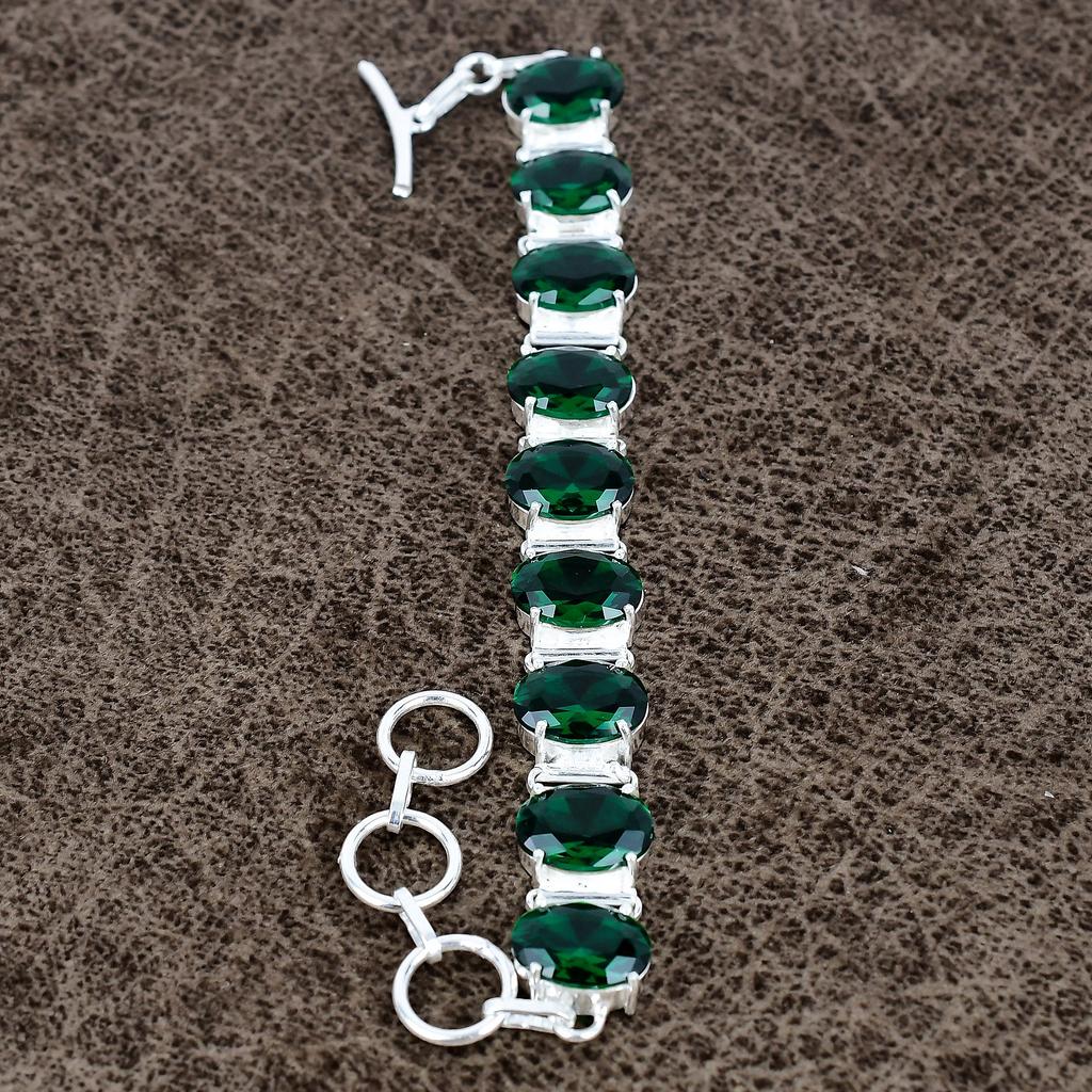 Chromdiopsid Edelstein Handgefertigt 925 Sterling Silber Armband 7-8" KKG-137