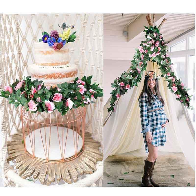Lush 2.4m Artificial Silk Rose Flower Ivy Vine Garland For Wedding And Party Decor