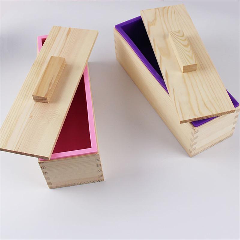 1200ml Rectangle Silicone Soap Mold Wooden Box With Cover DIY Handmade Form Soap Craft Mousse Cake Toast Loaf Baking Mould Tools