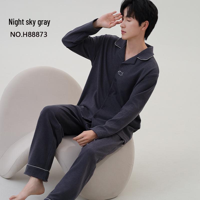 

Мужской серый осенне-зимний комплект пижамы с цветовыми блоками из кашемира: Толстый, Плюшевый, Удобный, Роскошный на ощупь. XXXL