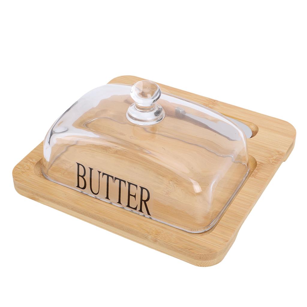 Holz   Schale mit durchsichtigem Glasdeckel Schneidwerkzeug Leicht zu reinigen   Behälter für Käsekuchen Dessert