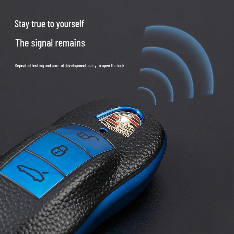 BSJ Leder Autoschlüsselhülle für Porsche Modelle: Macan, Cayenne, Panamera, 718
