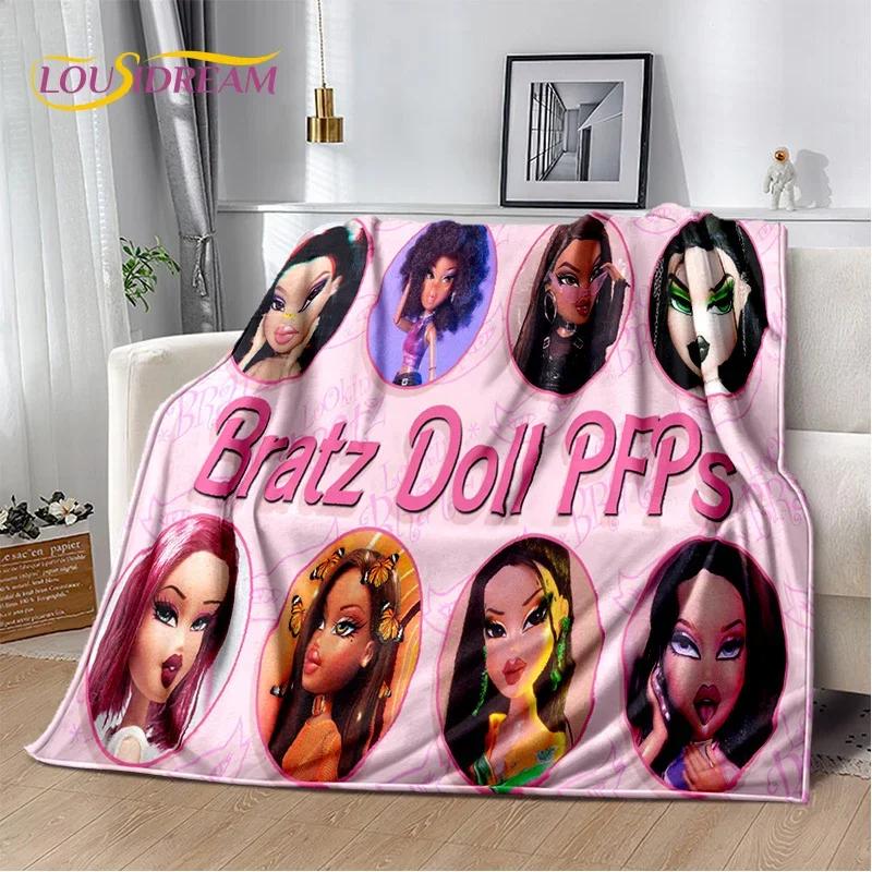 Cartoon Bratz Doll Girls 3D Printed Soft Flannel Blanket for Beds Bedroom Sofa Picnic,Throw Blanket for Outdoor Leisure Nap Gift