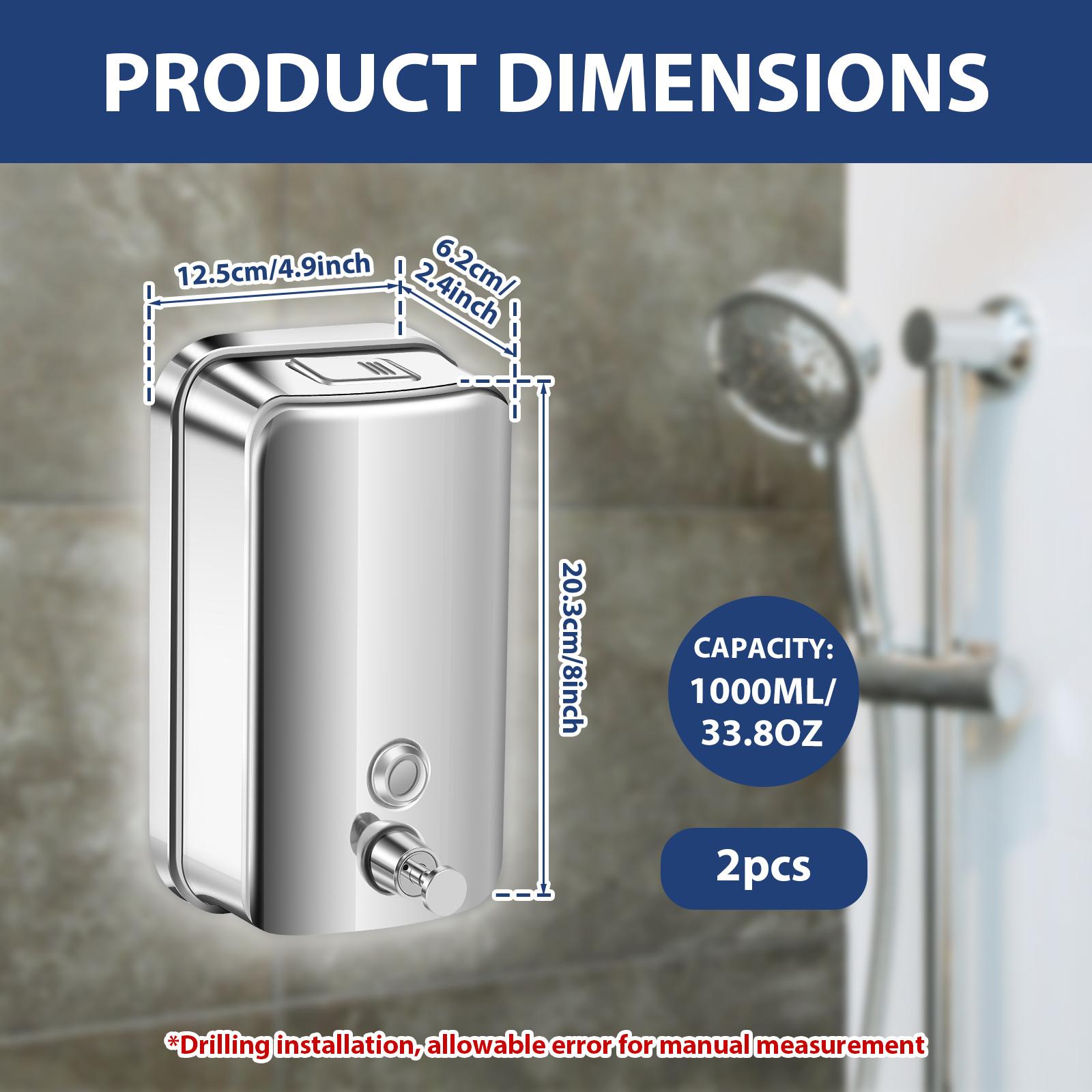2Pcs Bathroom Shampoo Dispenser Wall-mounted Manual Soap Dispenser Stainless Steel Manual Liquid Pump Rust Proof Container