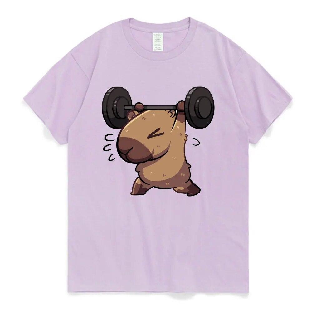 Gym Bro Capybara T Shirt Funny Cartoon Pattern Print T Shirt for Unisex Women Summer Fashion Pure Cotton Short Sleeve Tee Shirt