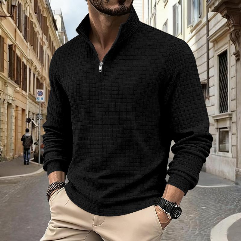 Autumn/Winter Oversized Heavyweight Casual Commuter Sweatshirt Simple Stand Collar Half-Zip Men's Hoodie