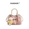 Color matching handbag with bear pendant messenger bag