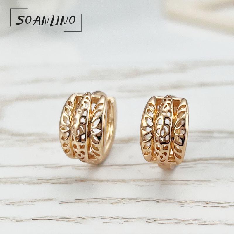 

SOANLINO модные серьги-кольца из розового золота с простыми индивидуальными полыми цветками