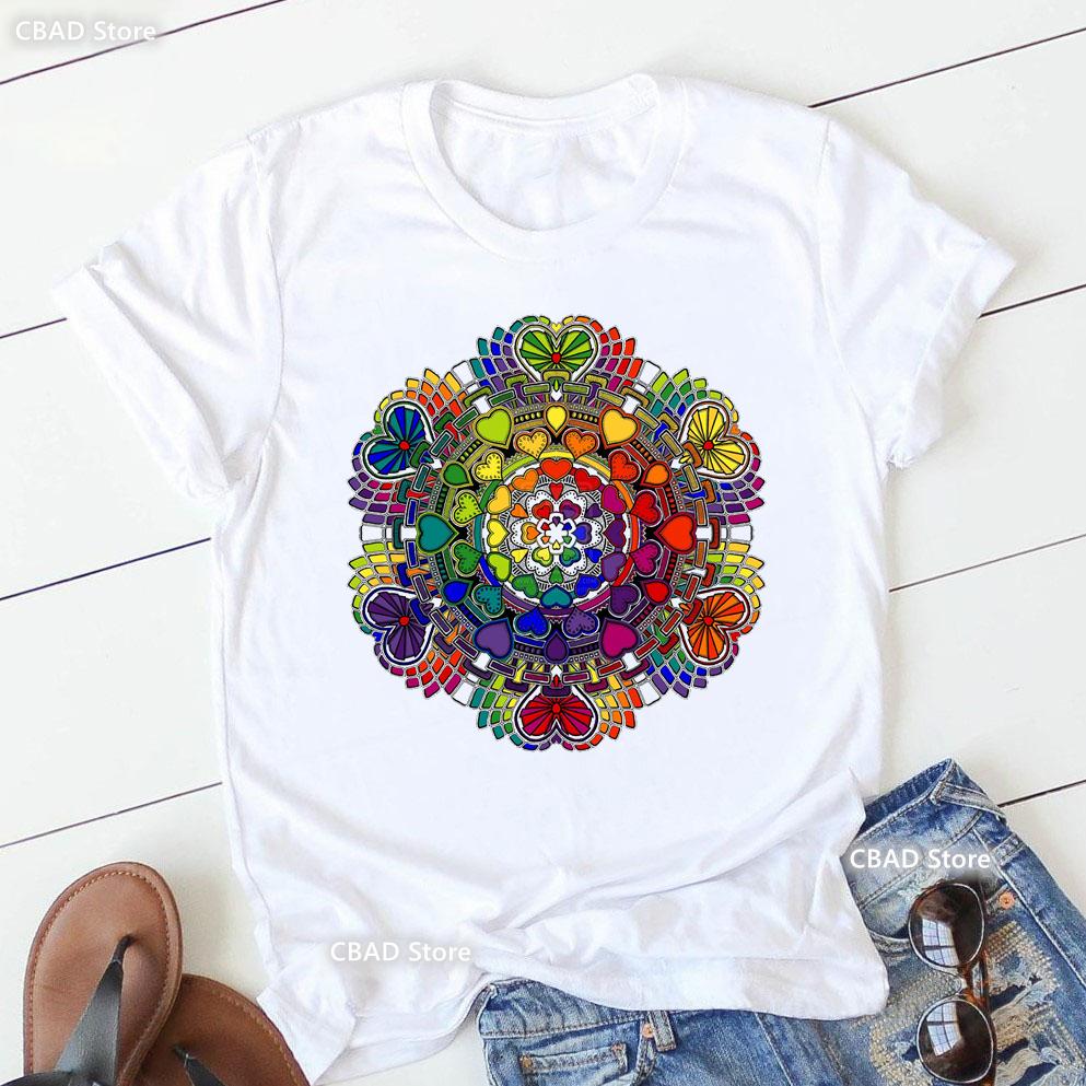 2024 Hot Sale Colorful Mandala Print Tshirt Girls Yoga Succulent Love T Shirt Women Zen Hobo Boho Paix Tshirt Female Streetwear