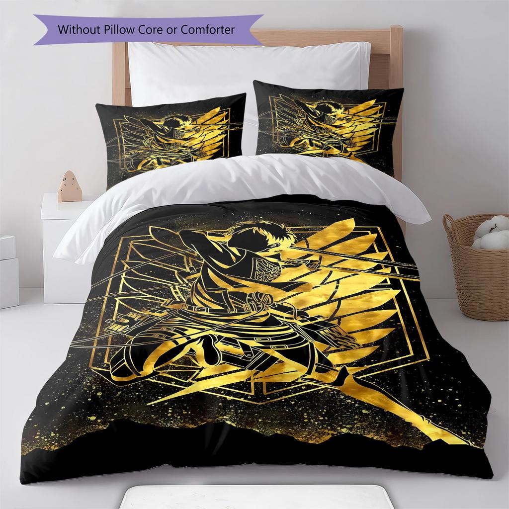 Attack on Titan Pattern Bedding,Quilt Set Quilt Cover Pillowcase Home Birthday Gift (1 * duvet cover + 2 * pillowcase, without core)
