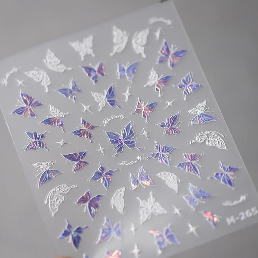 1Pcs 5D Embossed Aurora Butterfly Nail Art Stickers Self Adhesive Decals For Nails Decoration DIY 3D Acrylic Nail Supplies Parts