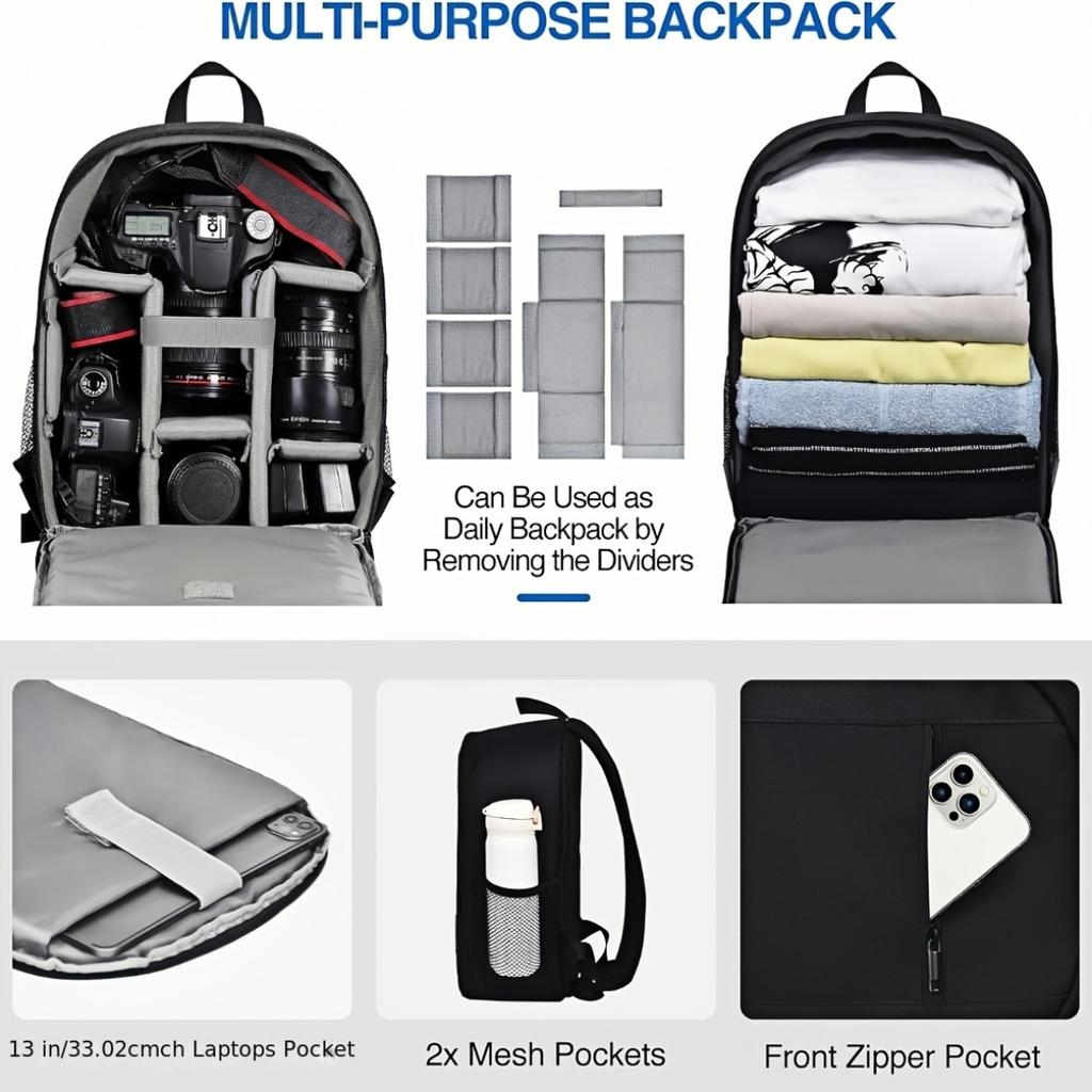 Multifunctional Photography Backpack With Laptop Compartment, DSLR Mirrorless Camera Bag For Sony Canon Nikon Drone Storage Protective Case