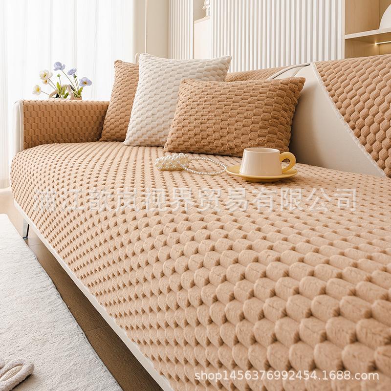 Plush Sofa Cushion Autumn And Winter Thickened Warm Non-Slip Seat Cushion Modern Living Room Leather Sofa Cover Cloth Towel