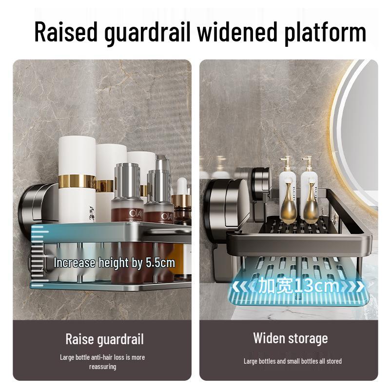 No-Drill Wall-Mounted Bathroom Storage Rack with Suction Cups