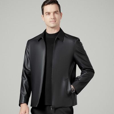 Men's Sheepskin Jacket Autumn New Middle-aged Business Casual Soft Leather Top Simple Lapel Jacket