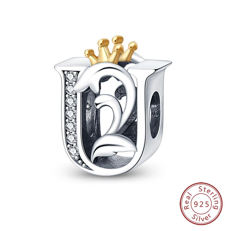 Charms Fit Qikaola Original Bracelets Classic Crown 26 Letters Alphabet Charms Beads For Women Fine Diy Wedding Jewelry Gift