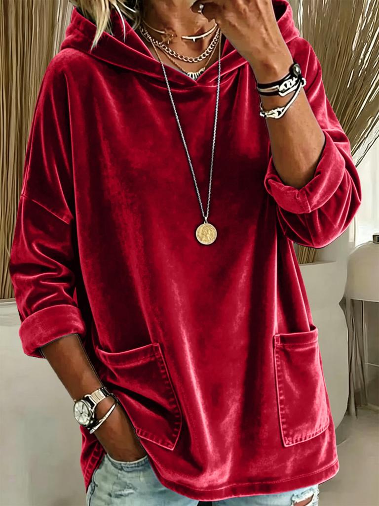 European and American new casual fashion hooded loose suede pocket solid color long-sleeved women's pullover sweater
