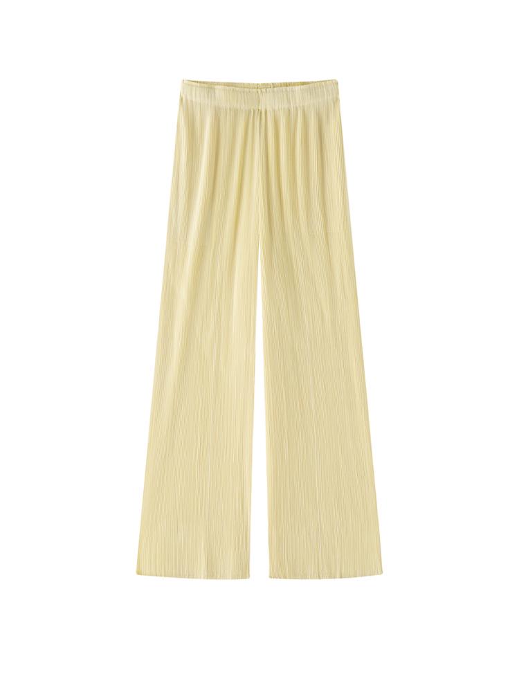 Miyake-Inspired High-Waisted Pleated Wide-Leg Pants for Spring/Autumn - Women s Casual & Versatile Fashion One Size жёлтый