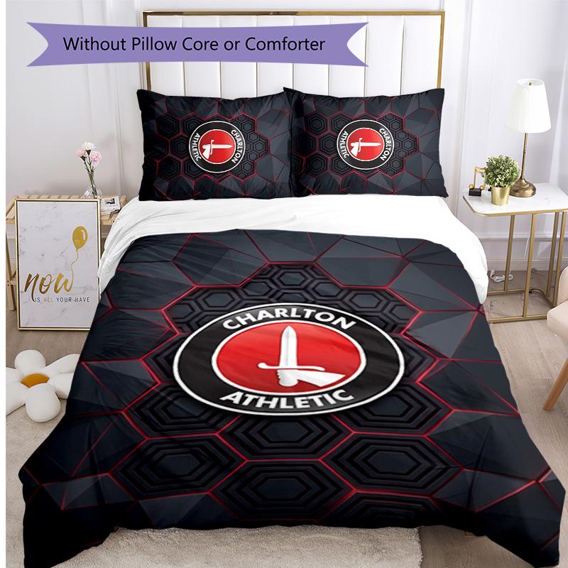 Charlton Athletic FC Ensemble de literie imprimé 3 pièces Housse de couette respirante avec taies d'oreiller Linge de lit décoratif pour chambre à coucher Maison