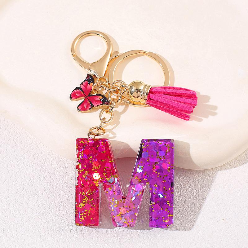 Glitter A-Z Shiny Sequin Letter Pendant Keychain Tassel Star Ball Charms Keyrings Women Bag Ornaments Car Trinket Accessories