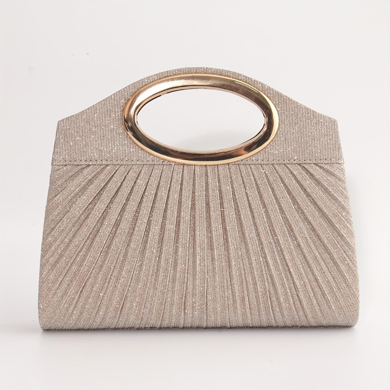 

Гламурный вечерний клатч с двойной магнитной застежкой и блестками для дам, с ручкой-кольцом из металла и плиссированным дизайном. Включает ожерелье и сумку кроссбоди. шампанского