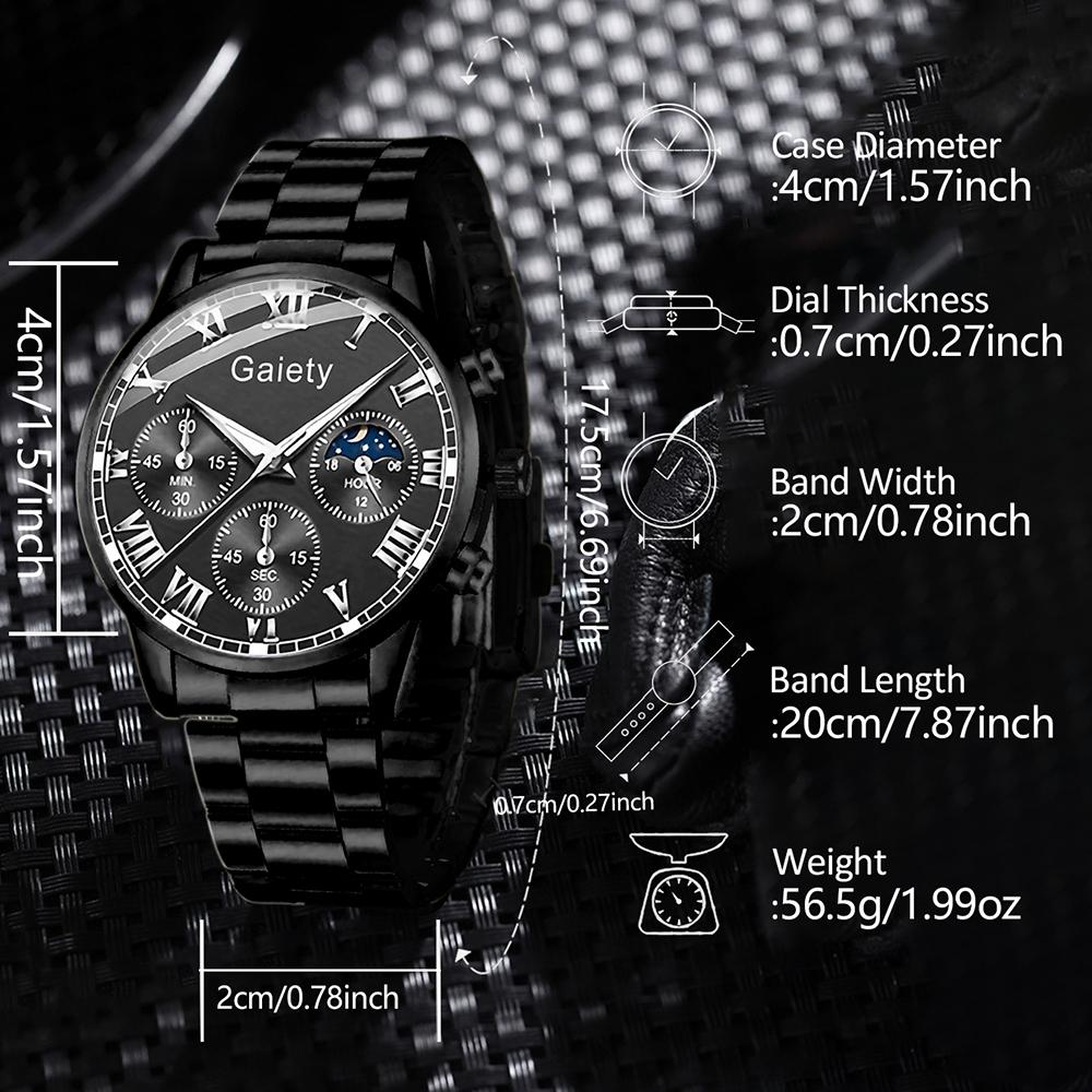 2PCS Men Watch Set Trendy Fashion Business Roman Digital Scale Round Dial Quartz Watch Set Suitable for Daily Clothing Matching