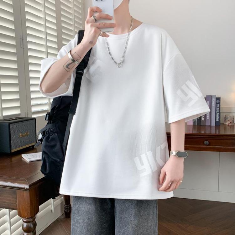 Loose Fit Summer T Shirt for Men Plus Size Letter Printed Short Sleeve