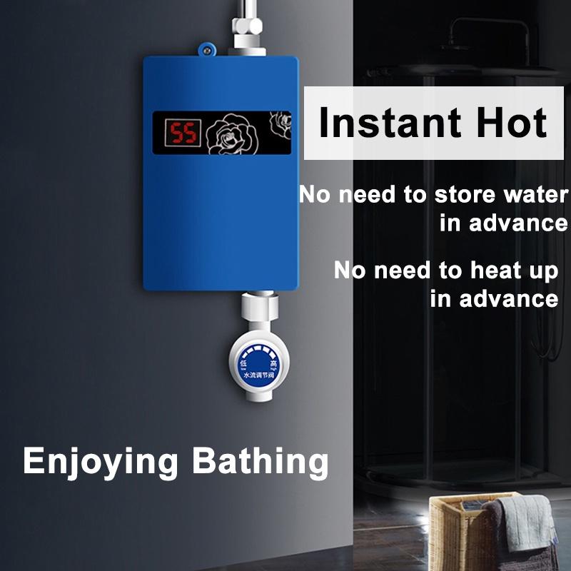 220V 300W Universal Electric Water Heater Instant Tankless Water Heater 3KW Temperature Display Heating Shower + Nozzle