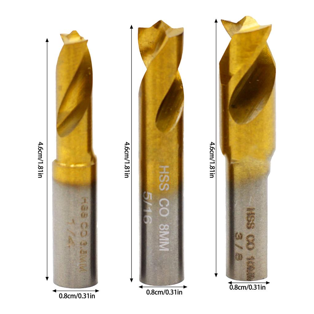 3Pcs Welding Point Drill Bit CNC Milling Drill Bit Set Cylinder Shank End Mill Welding Drill Tip for Separating Point