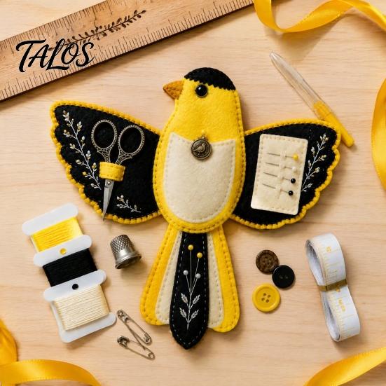 Contenitore per Materiali Creativi da Viaggio a Forma di Uccello in Feltro Organizzatore per Cucito Kit Fai da Te, Borsa Decorativa Portatile per Artigianato con Scomparto per Forbici e Tappetino per Aghi,