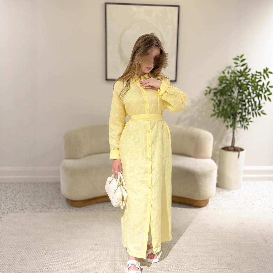 New Autumn/Fall Ins Style Loose Women's Pocket Casual Stand Collar One-Button Cotton Linen Dress