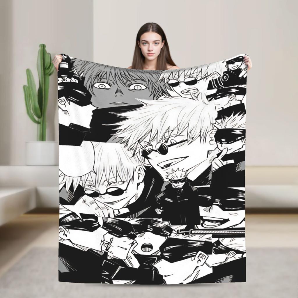 Anime Satoru Gojo Blanket  Airplane Travel Flannel Bedding Throws For Couch Chair Warm Custom Quality Bedspread Birthday Gift