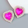 Spring 2024 New Metal Glass Rhinestone Heart Stud Earrings Engagement Party Luxury Jewelry Women's Elegant Shiny Accessories