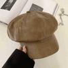 Leather duck tongue beret autumn and winter hat women's high-end octagonal hat versatile painter hat