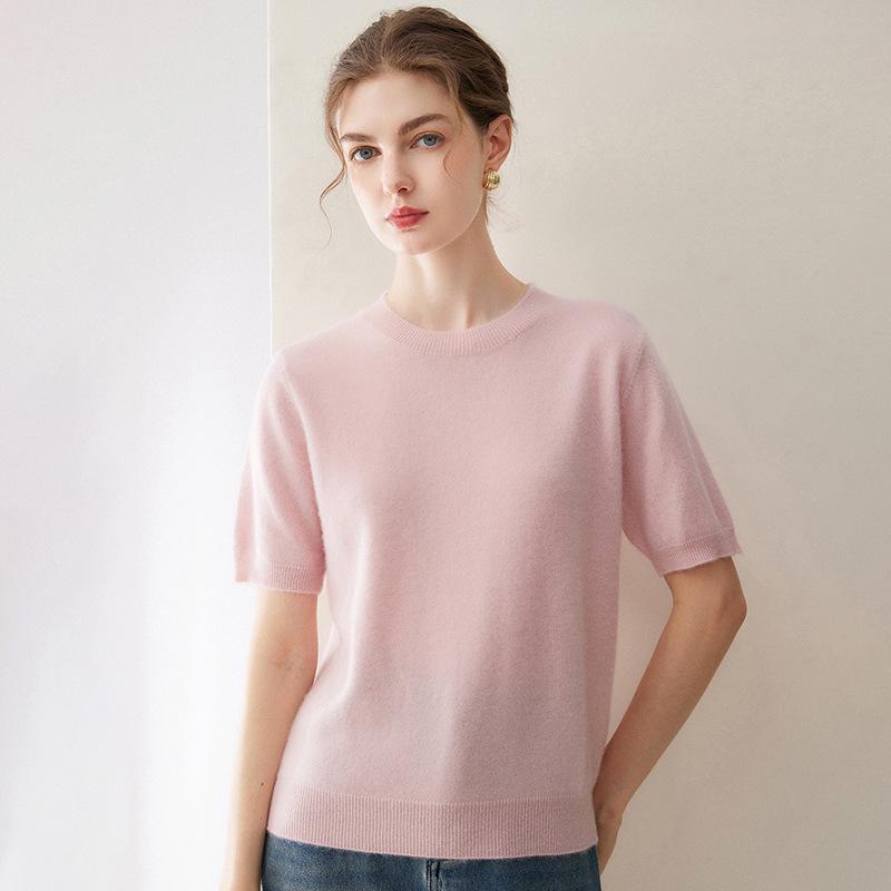 Women's 100% Pure Cashmere Short Sleeve Round Neck Sweater - Spring/Autumn Collection