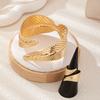 2PCS Geometric Crossing Leaves Cuff Bangles Ring for Women Holiday Fashionable Retro Metal Opening Bracelet Ring Zircon Set