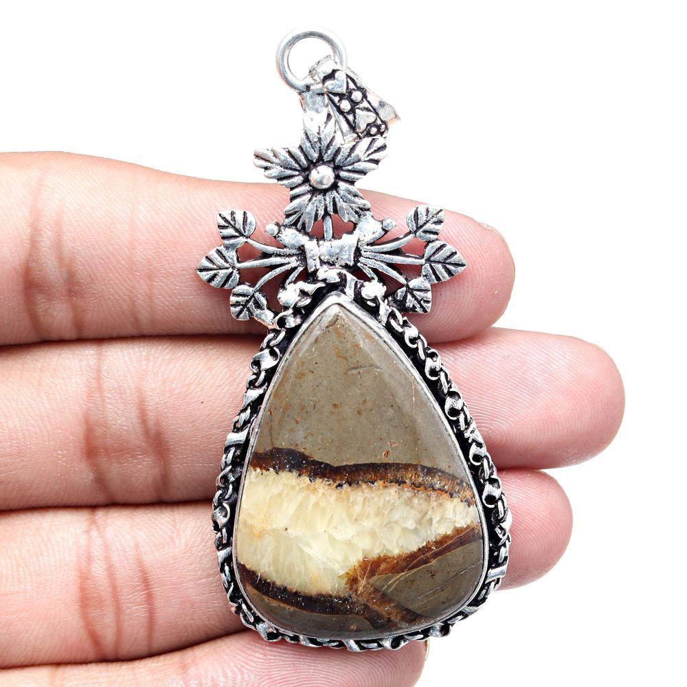 Necklace Septerian Jasper Gemstone Handmade Gift For Her Silver Jewelry 3"